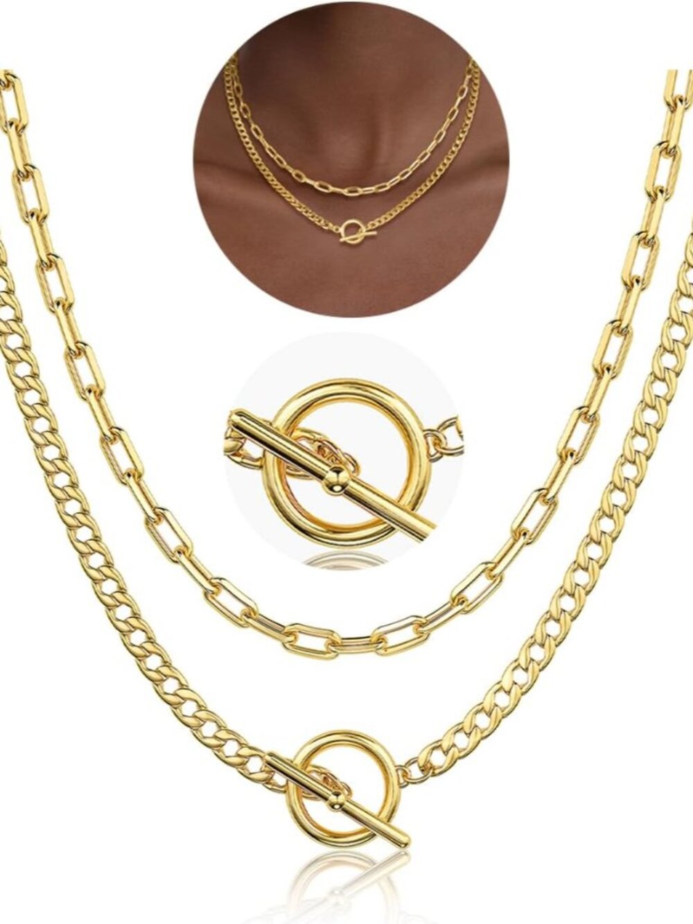 Layered Necklaces for Women, 14K Gold Plated Chain Necklace Women Trendy Cuban L - Picture 1 of 8